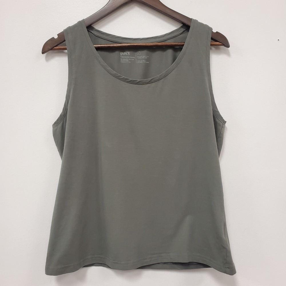 Pact Womens Sleeveless‎ Organic Cotton Tank Top Size L Green Granola Round Neck